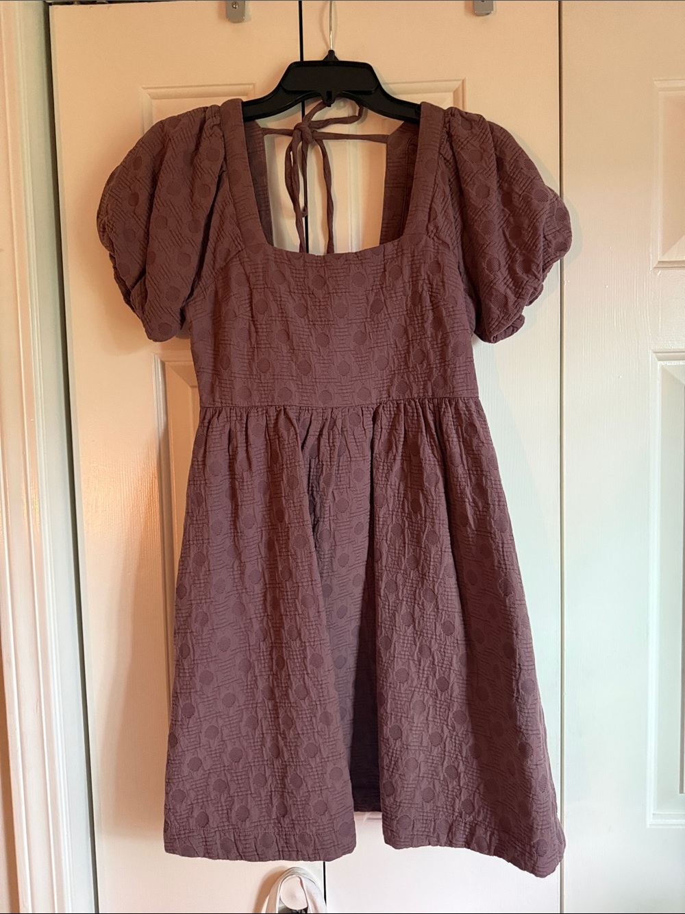 Madewell Mauve Puff-Sleeve Square Neck Short Dress